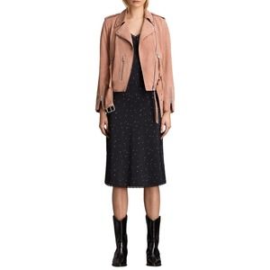 NWT AllSaints Balfern Leather Jacket Pink Suede Size 6